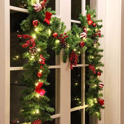 Christmas Garland with Lights Hanging Ornament for Door Mantle Stair