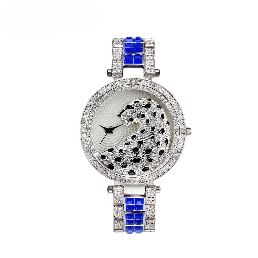 Quartz Watch Alloy Round Waterproof European Style Fashion Leopard Full Diamond Watch for Women