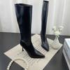 Fashion New Style Popular Women's Pointed Toe High Stiletto Heel Pleated Knee High Boots Women's Mid-Leg Comfortable Zapatos De Mujer