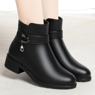 Stiefel 2024 Neue Mode Damenstiefel Herbst und Winter Stiefeletten Damen Runde Zehe Dicker Absatz Reißverschluss Lässige Damenschuhe