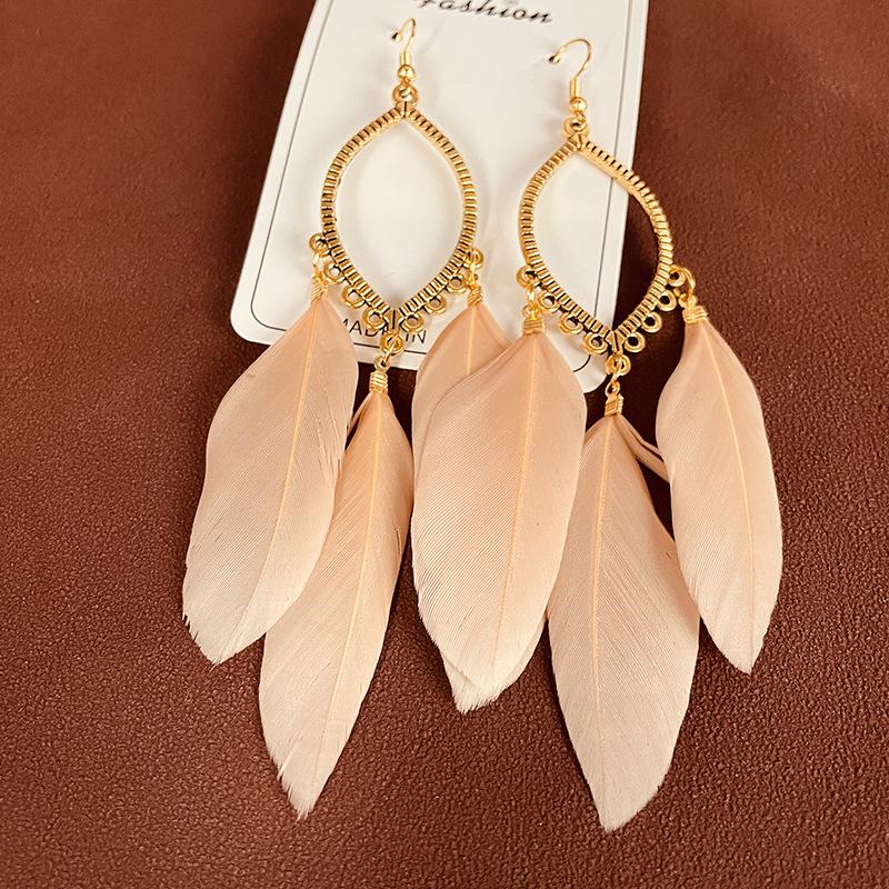 Trendy Ethnic Retro Multicolor Feather Beaded Circle Dangle Earrings