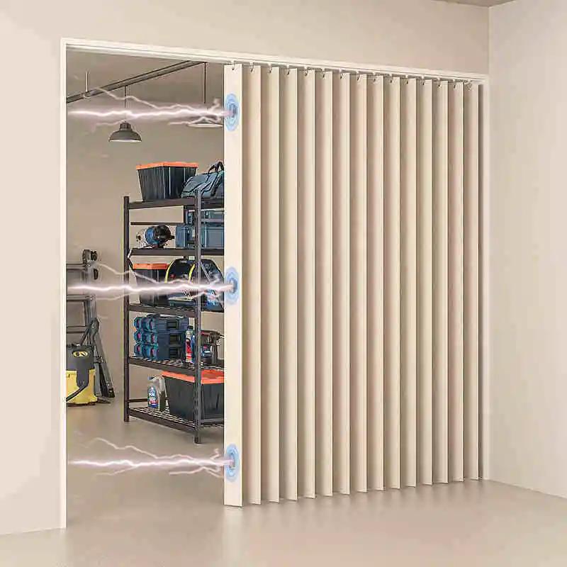 Pleated Folding Door Curtains Natural Blackout Room Valance Curtains with Hooks for Door Way, Accordion Style Closet Privacy