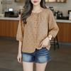 ZANZEA Women Casual Round Neck 3/4 Sleeve Loose Polka Dot Print Blouse