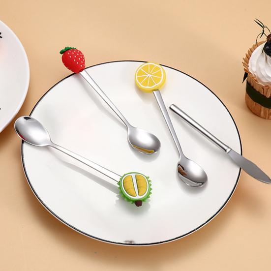 Stainless Steel Spoon, with Strawberries Durians Watermelons Avocados Decor, Durable Rust-Resistant Dessert Spoon, for Coffee Tea Stirring And Eating
