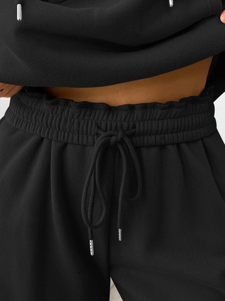 Women's Two-Piece Autumn Set: Velvet Hoodie & Wide-Leg Sweatpants