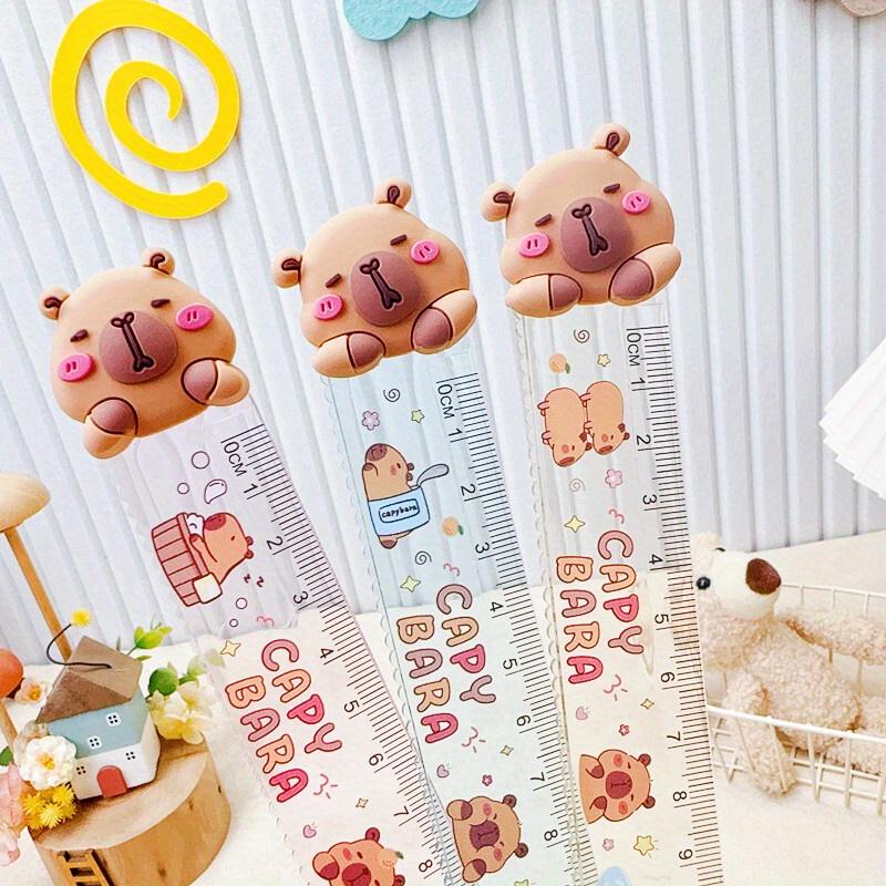 Random 3Pcs Capybara Rulers - 7.68inch Wavy Line & Straight Rulers, Colorful Measuring Tools for School, Office, and Crafts, Ruler for Desk