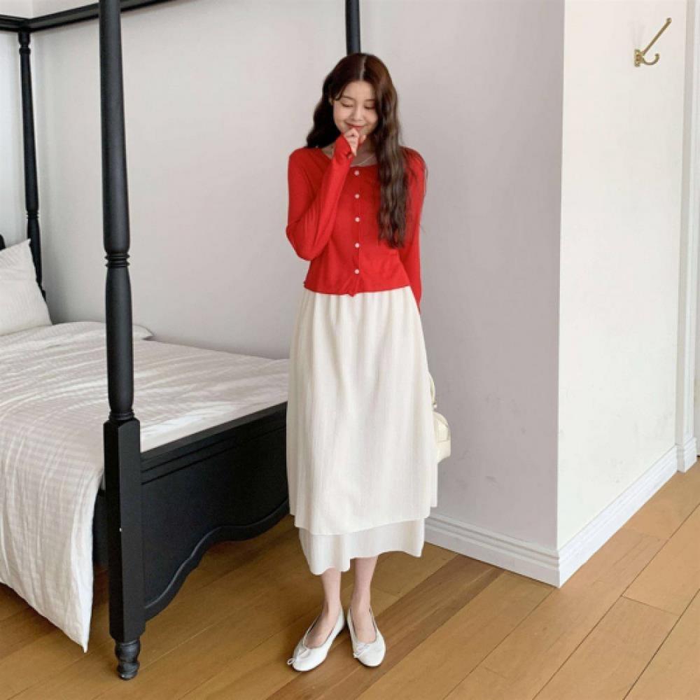 New Arrivals Open Run Women Layered Long Skirt Banding Design