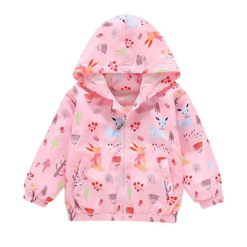 

2-10 лет Детское пальто с капюшоном с принтом для девочек, тонкая куртка на молнии 100