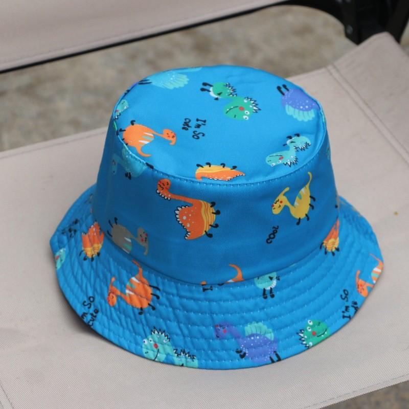 

Childrens Dinosaur Pattern Sun Hat With Wide Brim Breathable Cotton For Summer Outdoor Play Deep Blue