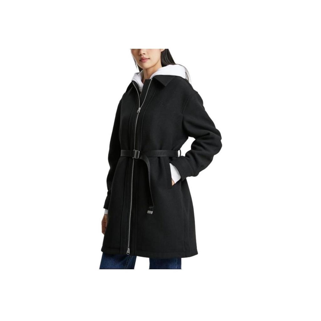 Calvin Klein Solid Color Lapel Zipper Long Sleeve Coat Women Coats Black J222318-BEH