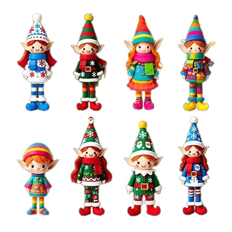 

8/16/24Pcs Christmas Wooden Pendants 2D Angel Elf Xmas Hanging Ornament with Rope 2025 Christmas Home Decoration DIY Gift Labels
