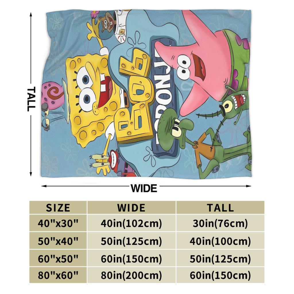SpongeBob SquarePants Cartoon Blankets Fleece Lightweight Thin Throw Blanket for Bedroom Sofa Bed Rug