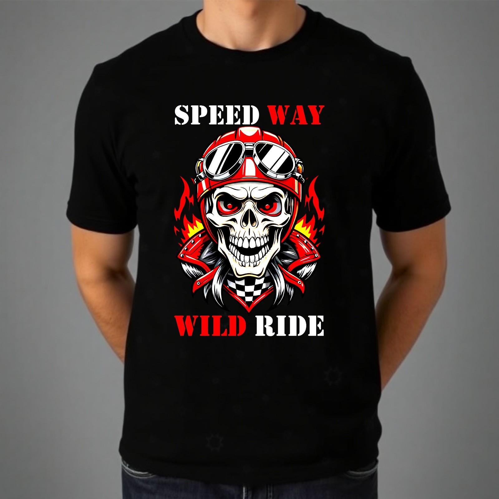 Speed Way Wild Ride Skull T-Shirt Gothic Rocker Flame Top Latest Men s Tee S