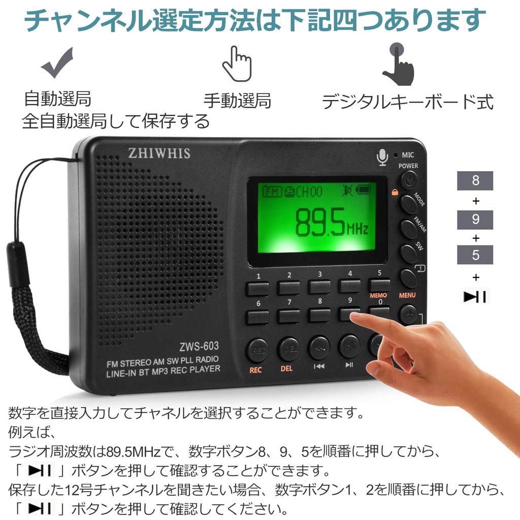 ZHIWHIS Radio Recorder MP3 Player Portable Rechargeable Large Capacity Lithium Battery LCD Screen Standing Voice Sleep Function Power Off Memory