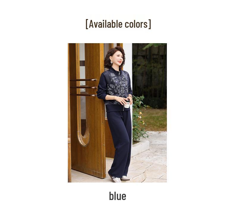 2026 Spring/Autumn Hooded Casual Jacket & Elastic Waist Pants Set for Middle-Aged and Elderly Women