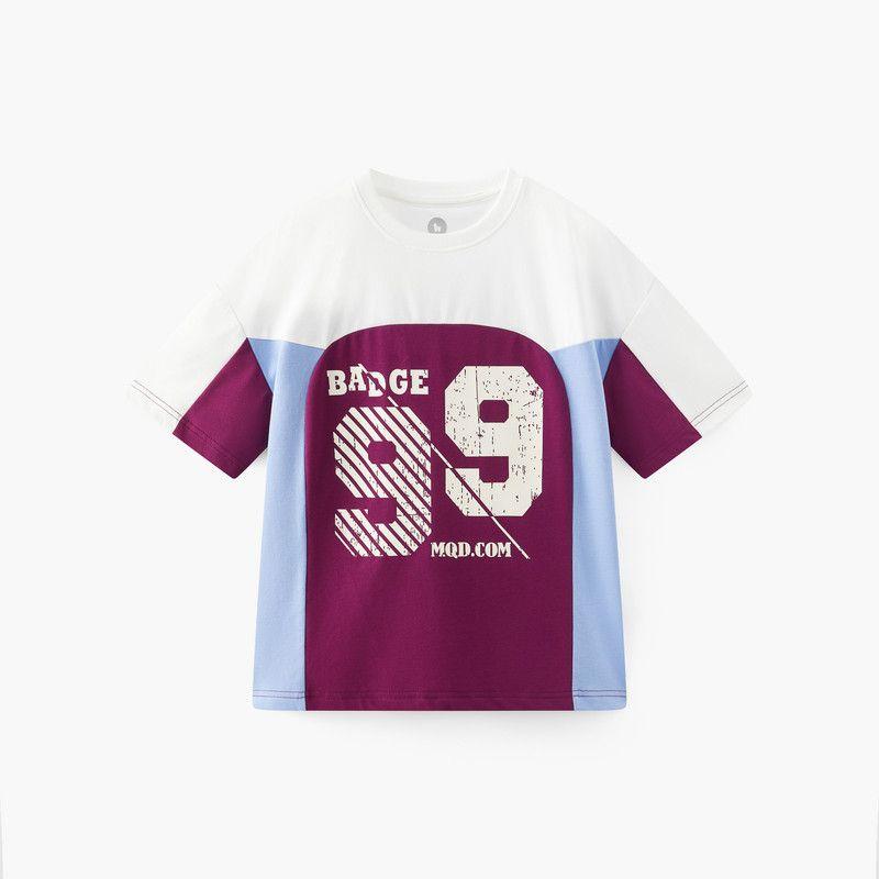 [Choose 3 Pieces from 179] Mqd Children's Short-Sleeved T-Shirt Summer Boys and Girls Color-Blocking Printed Loose T-Shirt
