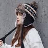 Retro thickened warm rhombus ear protection hat ins windproof Lei Feng hat personalized niche knitted hat female flying hat
