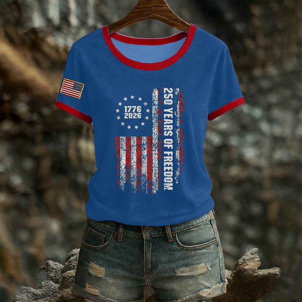 Women's Casual Round Neck Short Sleeve Pullover Printed T-Shirt Top