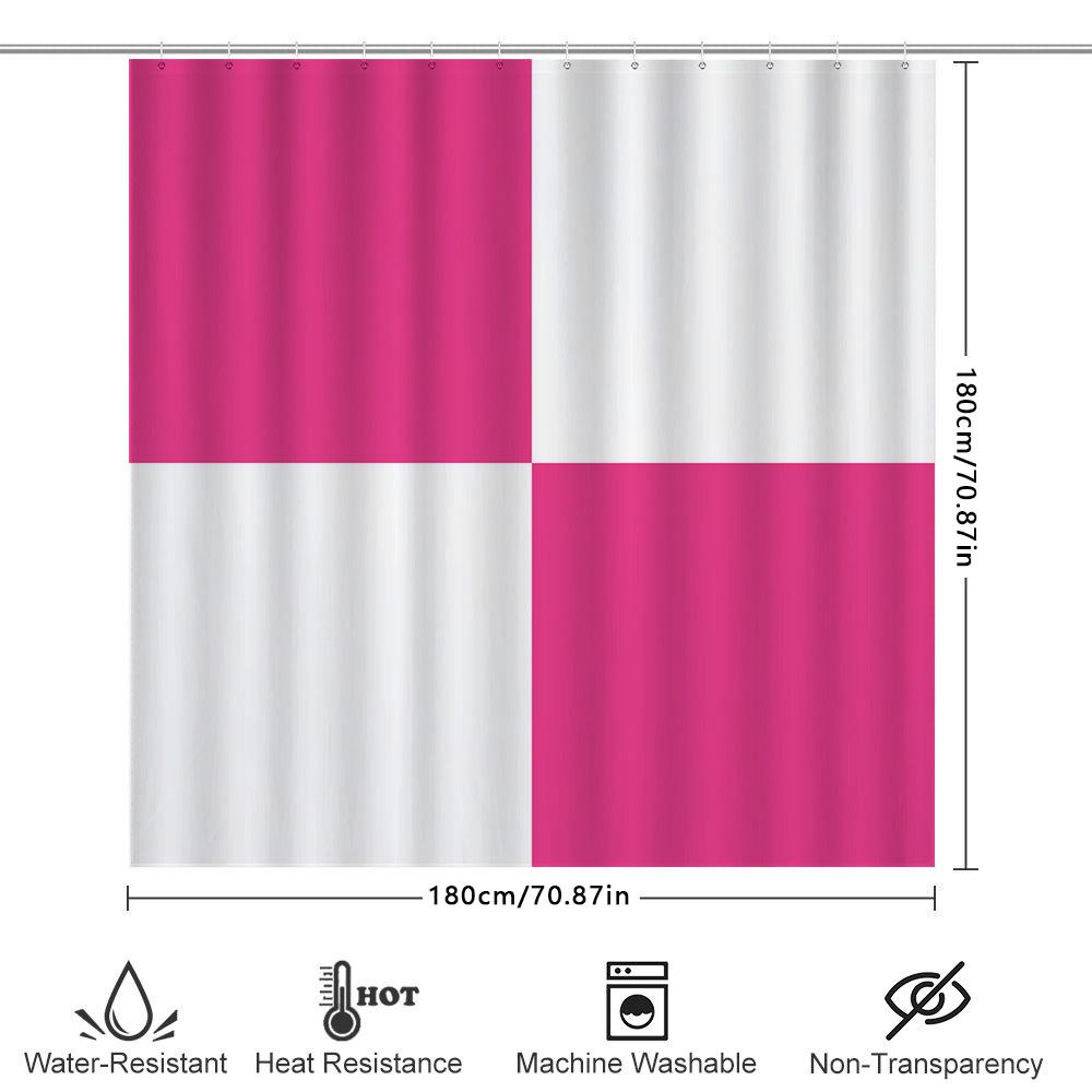 Bright Bath Shower Curtain Pink White Modern Design for Bathroom Decoration 72x84 Inches Waterproof Fabric with Plastic Eyelets