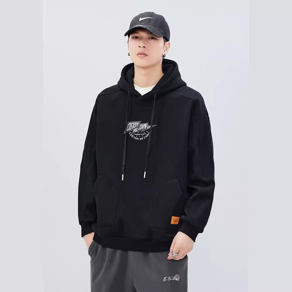 Spring Hooded Sweater Men'S Thickened Loose Large Size Trendy Brand Youth Black Men'S Bottoming Shirt Pullover Jacket