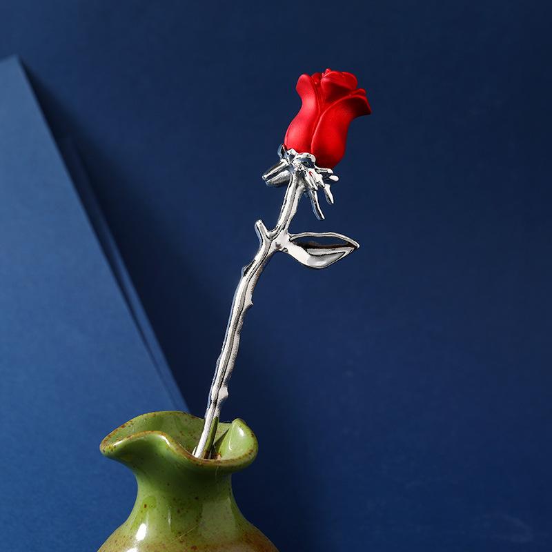 New Chinese Style Red Rose Cheongsam Hairpin Niche Female High-end Modern Disc Hairpin Personalized Hairpin Head Jewelry