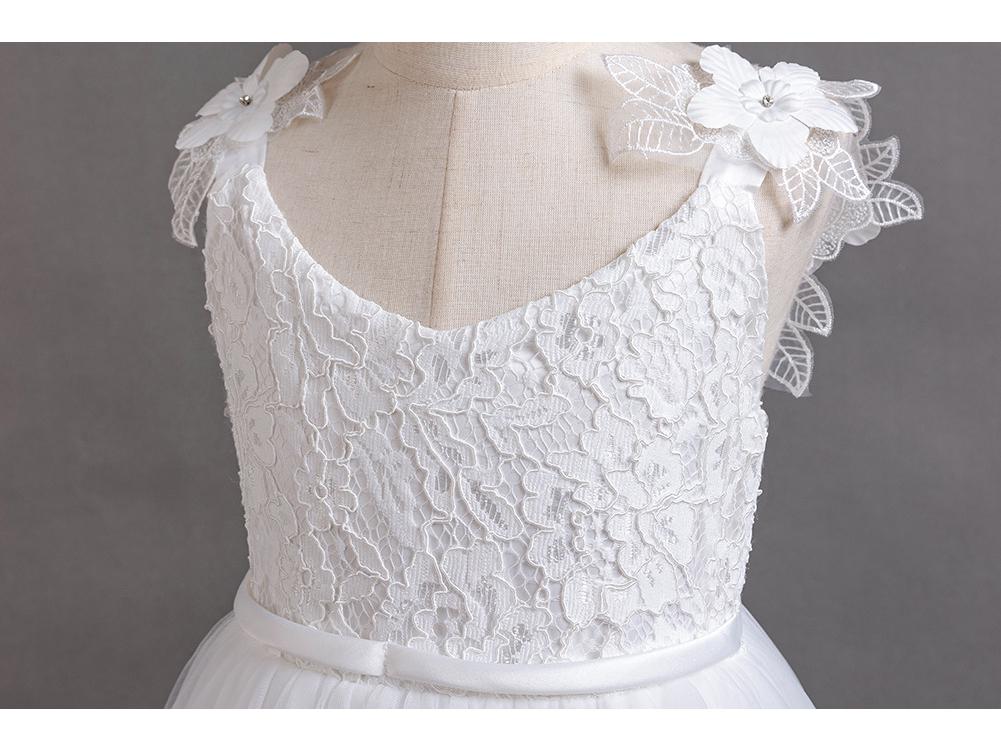 Girls' Lace Spaghetti Strap Flower Girl Dress - Puffy Formal Princess Gown for Wedding or Fashion Show Performance