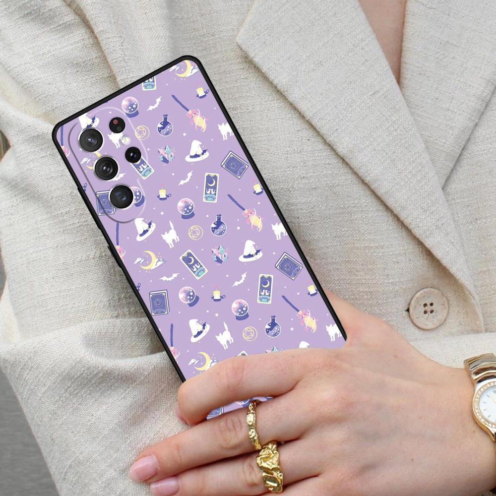 Girly Pastel Witch Goth Witch Cat Cell Phone Case for Samsung Galaxy S26 Ultra S25 S24 S23 S22 S21 S20 Note10 Cover