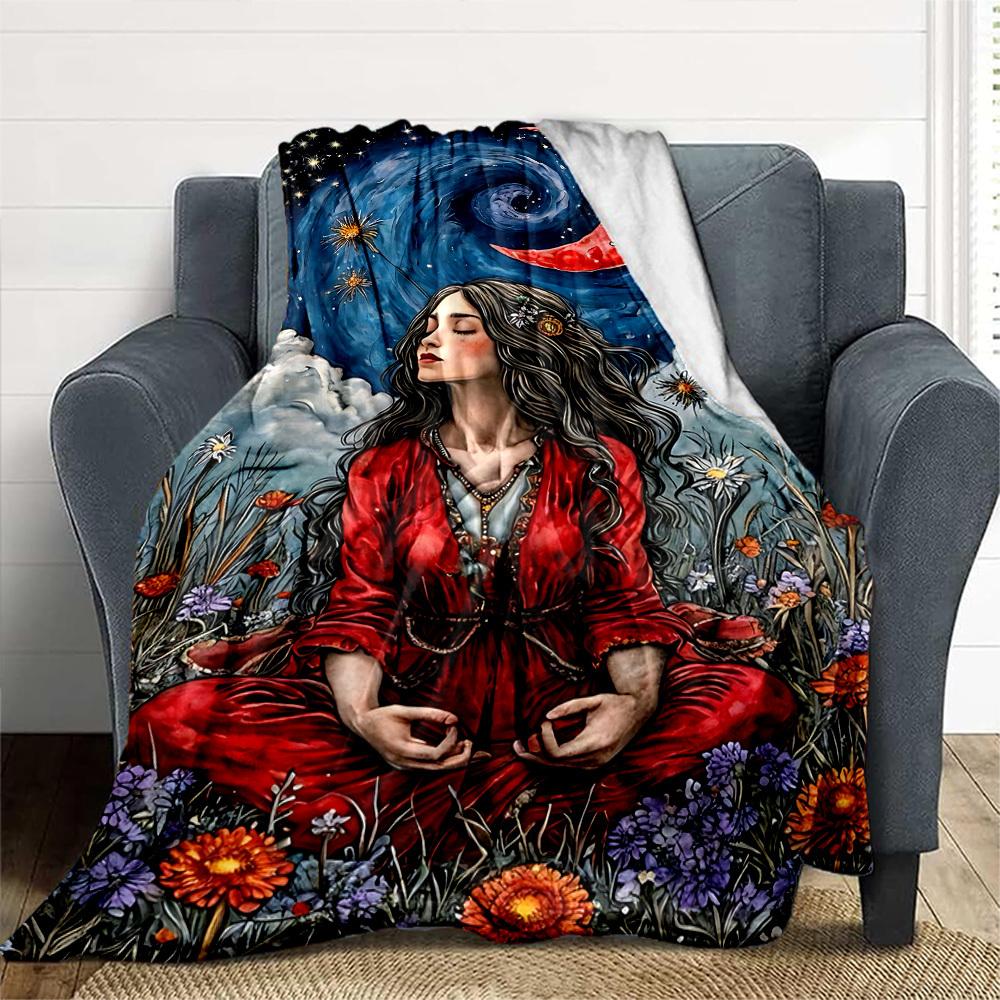 1PC Mystical Serene Outdoor Blanket Lightweight Flannel, Soft & Warm, All-Season Use for Sofa, Outdoor, Camping, Living Room, Office79