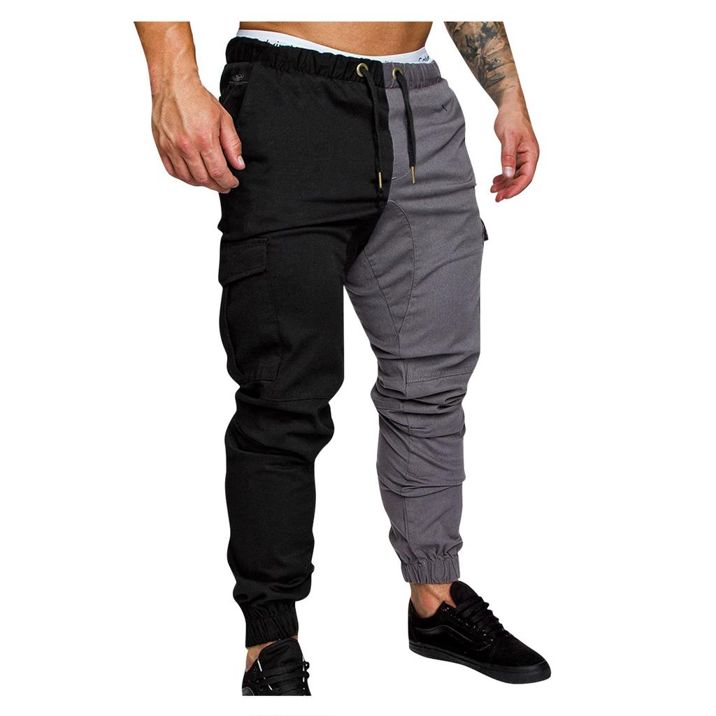 Men's Fashion Casual Pants Elastic Band Sweatpants Cotton Loose Patchwork Pants