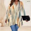 Women Plus Size V Neck Long Sleeve Colorful Printed Asymmetric Hem Flared Tunic Top