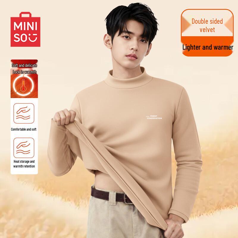 

MINISO Men s Fleece-Lined Mock Neck Long Sleeve T-Shirt 3XL