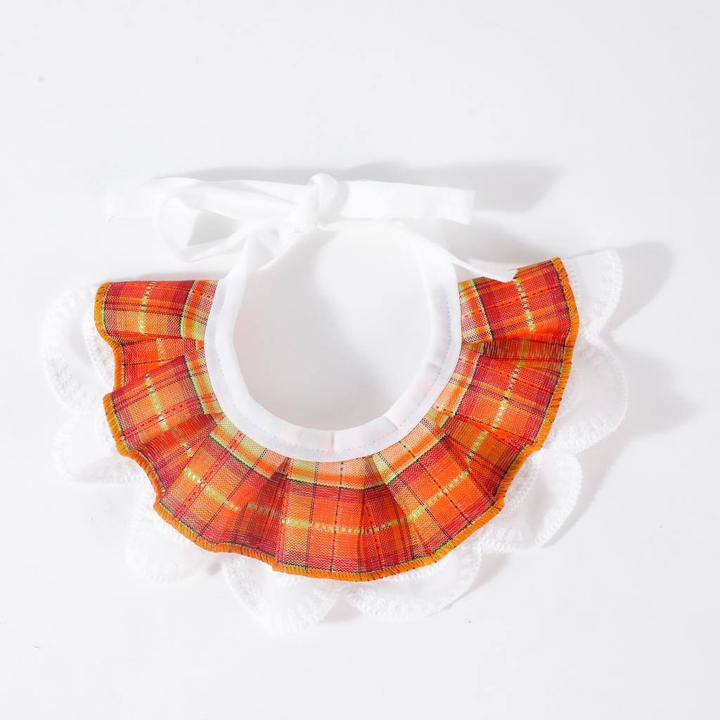 Cat Dog Bib Princess Style Pet Plaid Pet Supplies Cotton Korean Plaid Lace Pet Scarf