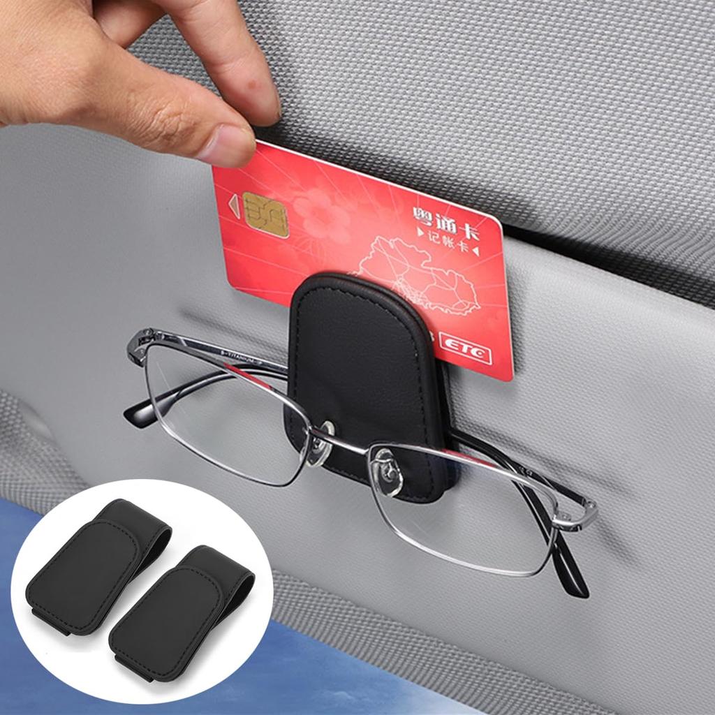 Raksonic Car Visor Eyeglass Leather Sunglasses Visor Car Easy Small Black Clip, Clip, Pocket, Storage, Installation, Size, Two-Pack,