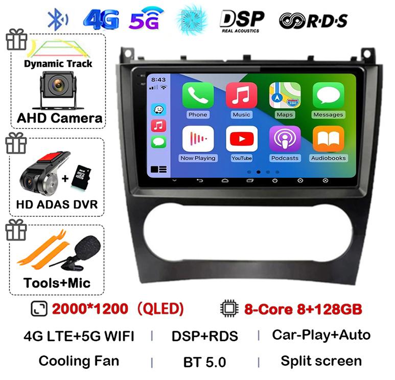 Android 14 Carplay Auto Car Radio For Benz W203 W209 C180 C200 C220 C230 Video Multimediale Player Auto Autoradio GPS 360 Camera