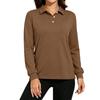 Women's Long Sleeve Button Down Color Blouse with Pockets and Side Slits Casual Collared Top