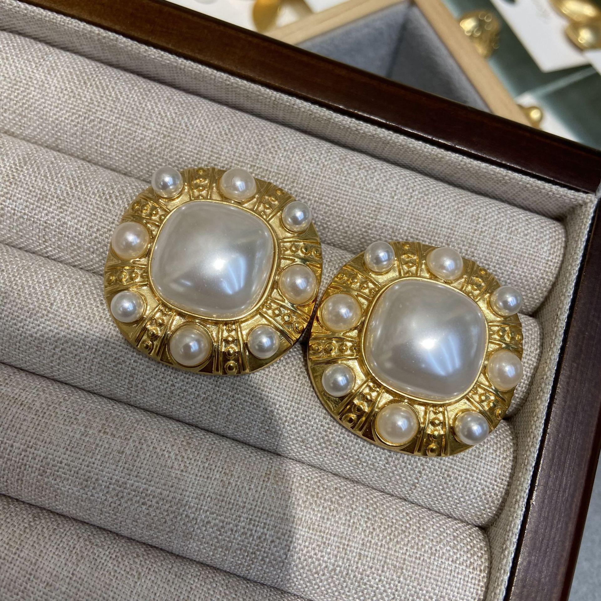 

Серьги-гвоздики в стиле ретро с жемчугом, медные, позолоченные, сохраняющие цвет круглые серьги, модные украшения для ушей