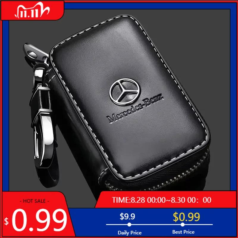 GLC GLB Leather Car Key Case Protection Auto Key Bag Key Chain Cover for Mercedes Benz New B/C/E Class A Class C200L GLC GLK Ne