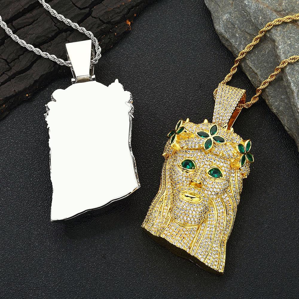 Hip Hop Clover Portrait Pendant Copper Set Zircon Full Diamond Necklace Vintage Necklace