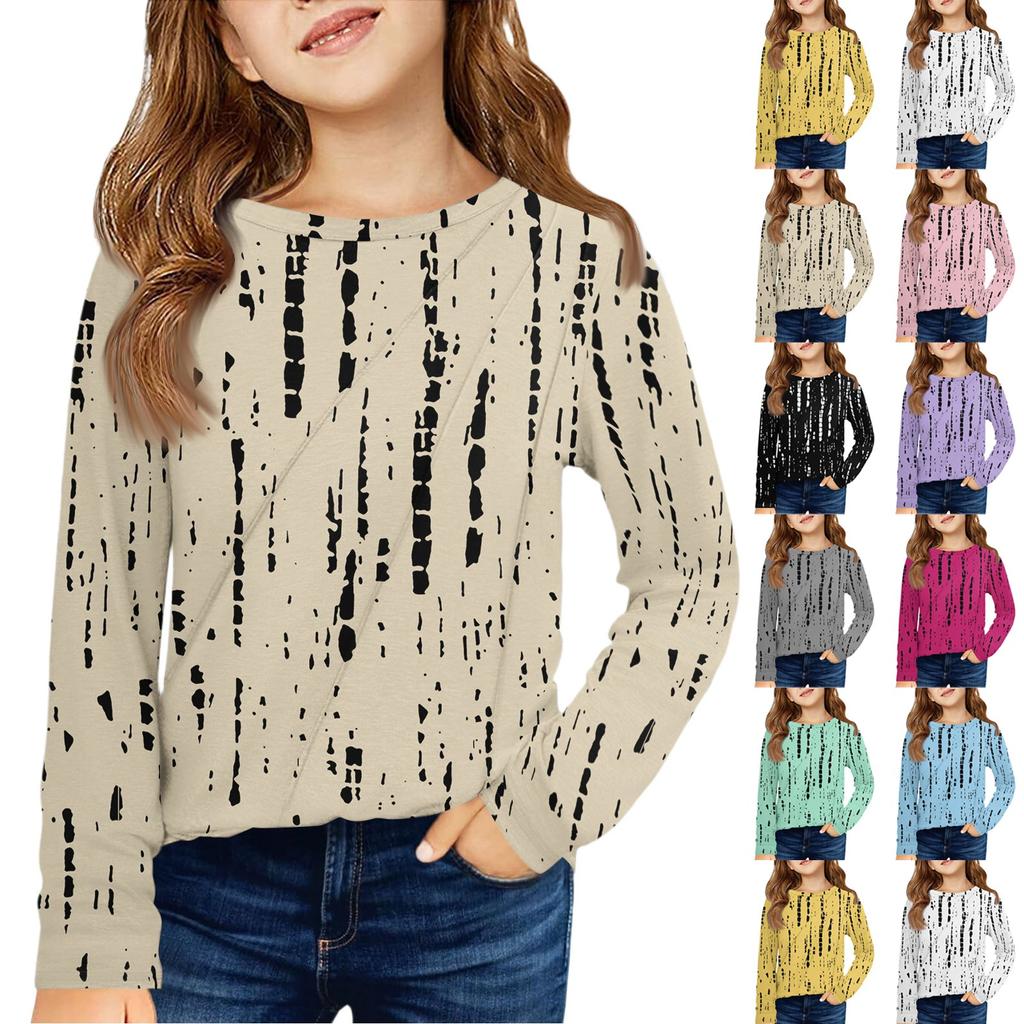 Dívčí tričko s dlouhým rukávem - Plisovaný kulatý výstřih, ležérní top