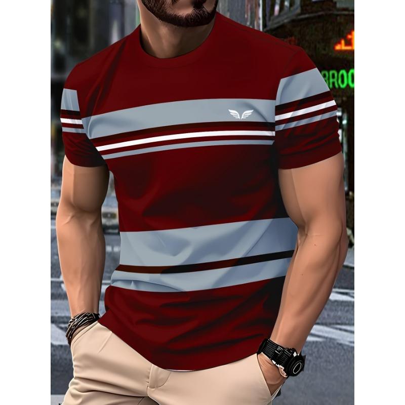 Men's stylish striped pattern 3D printed crew neck short sleeve t-shirt, casual summer t-shirt for daily wear and resort