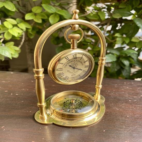 13,97 cm große Victoria-Messing-Tischuhr mit Kompass, Tauf-, Geburtstagsgeschenk, Jubiläumsgeschenk, Weihnachtsgeschenk, Heim- und Bürodekoration