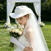 Elegant White Veil Cowboy Cap Wool Cosplay Hat for Western Theme Weddings and Outdoor Celebration Gathering Wear