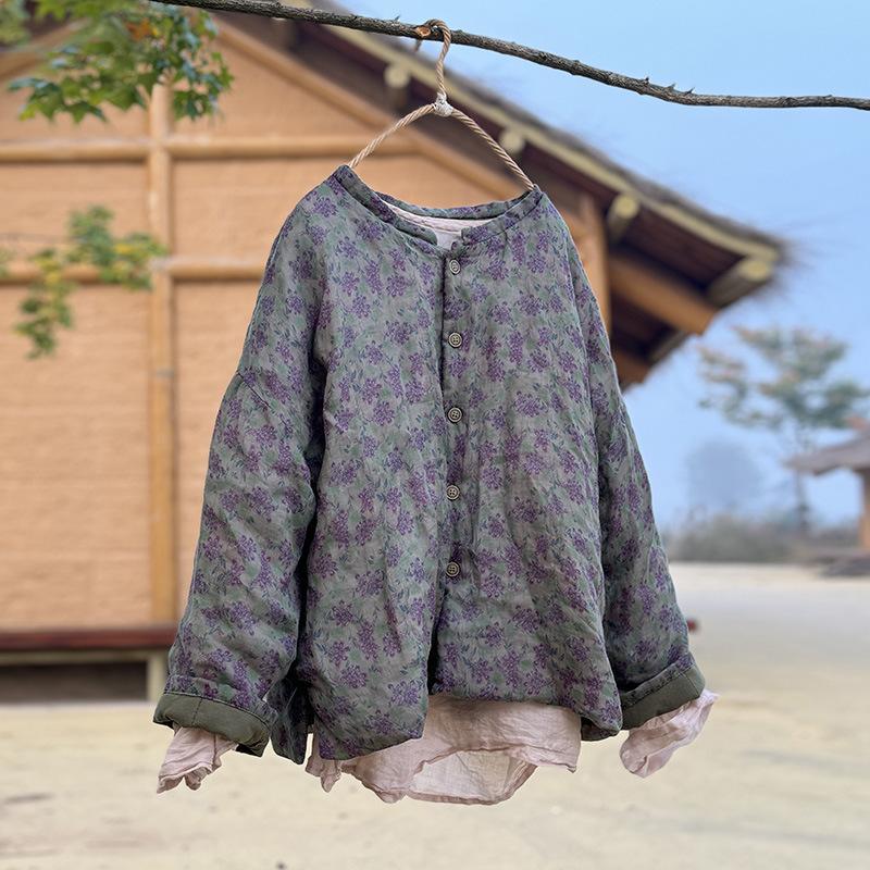 

Johnature Женские пальто в китайском стиле с круглым вырезом и длинными рукавами на пуговицах, зимние винтажные женские пальто One Size