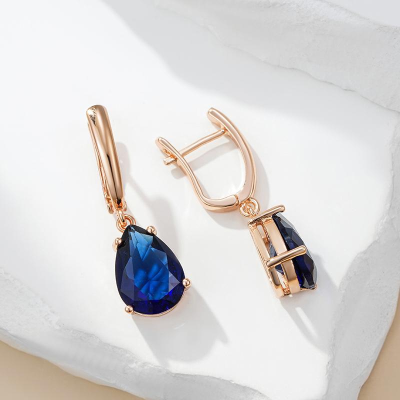 New Water Drop Dark Blue Long Dangle Earrings For Women  Rose Gold Color Natural Zircon Wedding Earrings Daily Jewelry