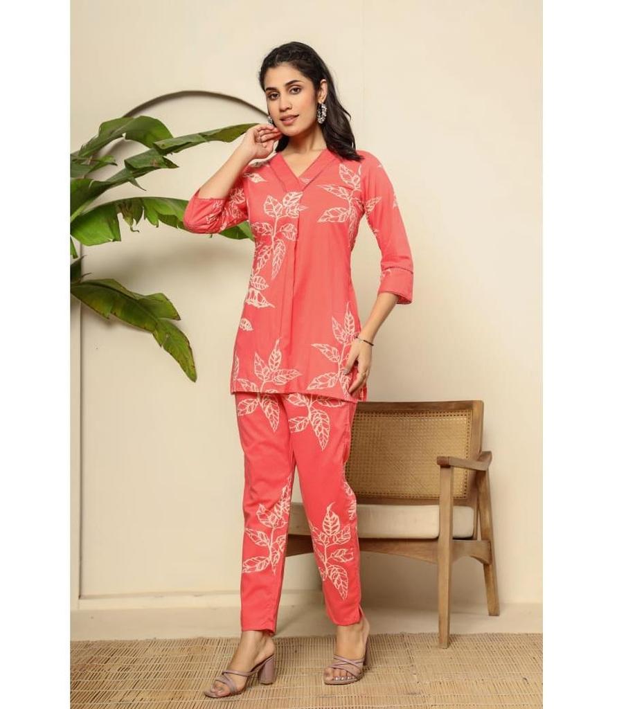 Women Designer Cotton Kurta Pant Cord Set Bollywood Top Tunic Kurti Party Wear Dress