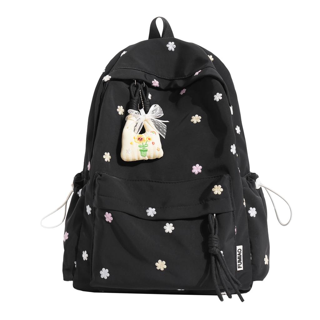 Schoolbag Cream Matte Dopamine Small Floral Embroidery Girl Backpack Girlfriend Daily Class Weekend Travel Backpack