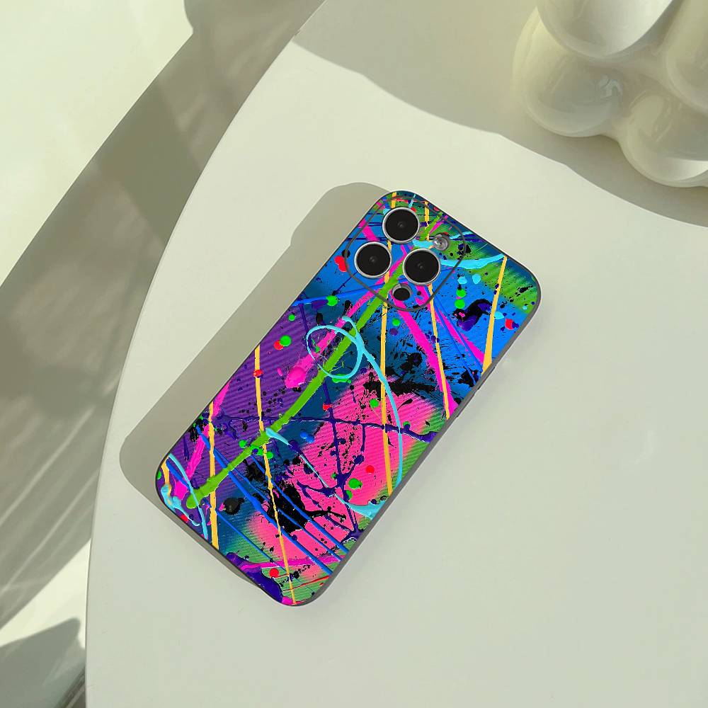 Cool -Colorful Graffiti Phone Case For iPhone 17,16,15,14,13,12,11 Pro Max,16Plus,XS Soft Black Cover