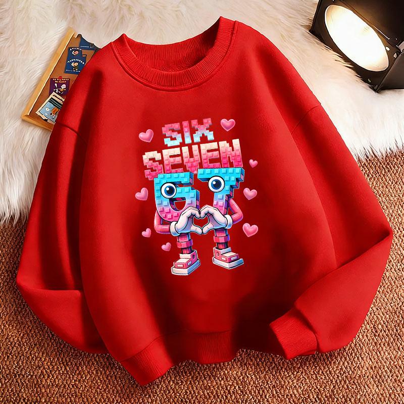 Funny Children's Sweatshirt Pullover Italian Brainrot Love Heart 67 Six Seven Crew Neck Graphic Print Hoodie Boy/Girl Kids Hoody