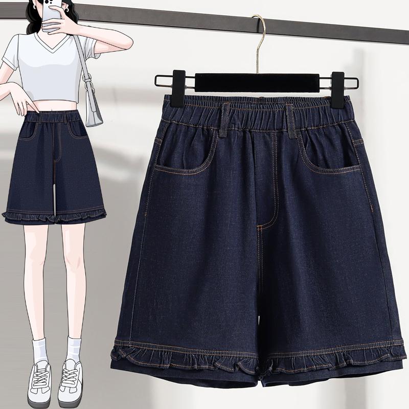 

DIMANAF 2026 Summer Plus Size Women Short Pants Jeans Fashion Lady Elastic Waist Oversize Loose Shorts Denim Cotton Solid Blue 5XL синій