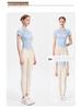 Chinese Style Quick-Dry Yoga Top: Short Sleeve, Side Ruched, Slim-Fit with Chest Pad for Fitness
